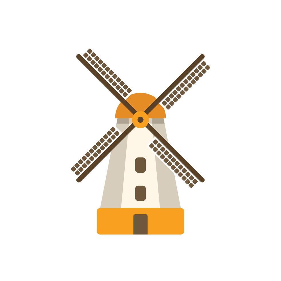 Classic dutch windmill generating clean energy on white background vector