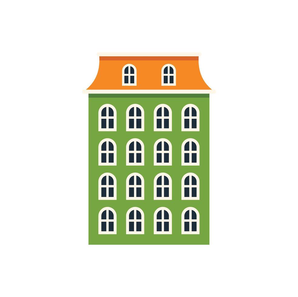 Green facade building with arched windows presenting an old european style architecture vector
