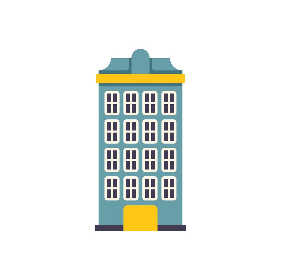Tall city building with many windows is standing under blue sky vector