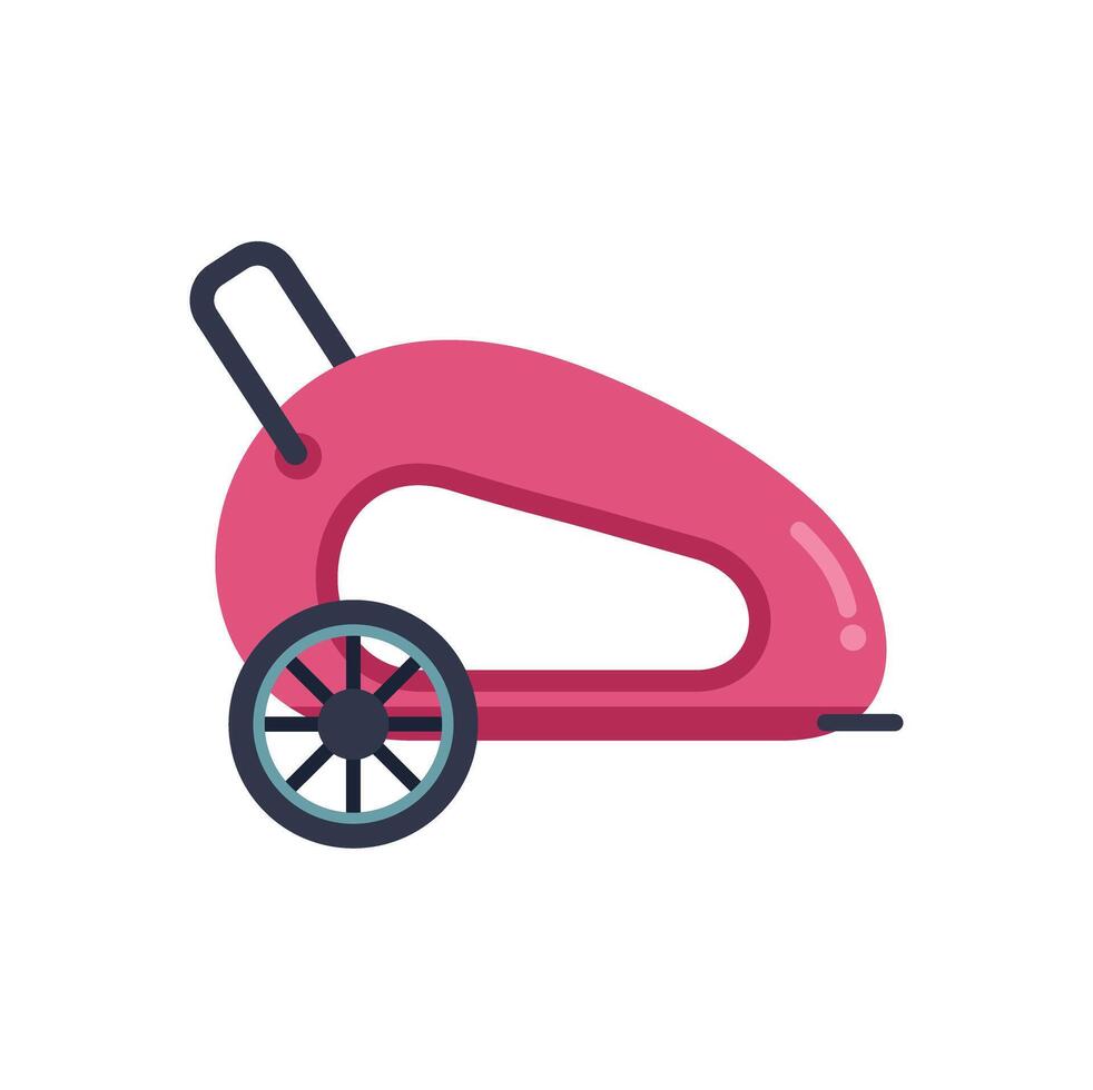 Pink bicycle trailer for kids transporting on one wheel vector