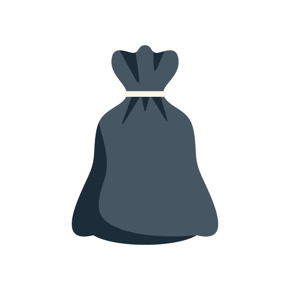 Black trash bag tied with string on white background vector