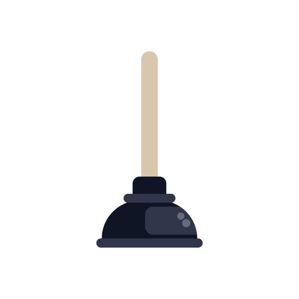 Black rubber plunger with wooden handle for repairing toilet vector
