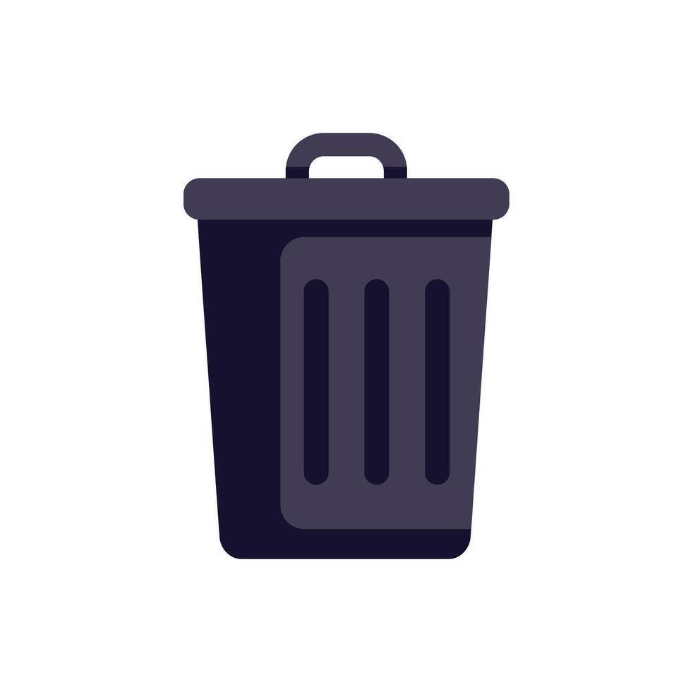 Dark grey metal trash can icon representing removing or deleting data vector