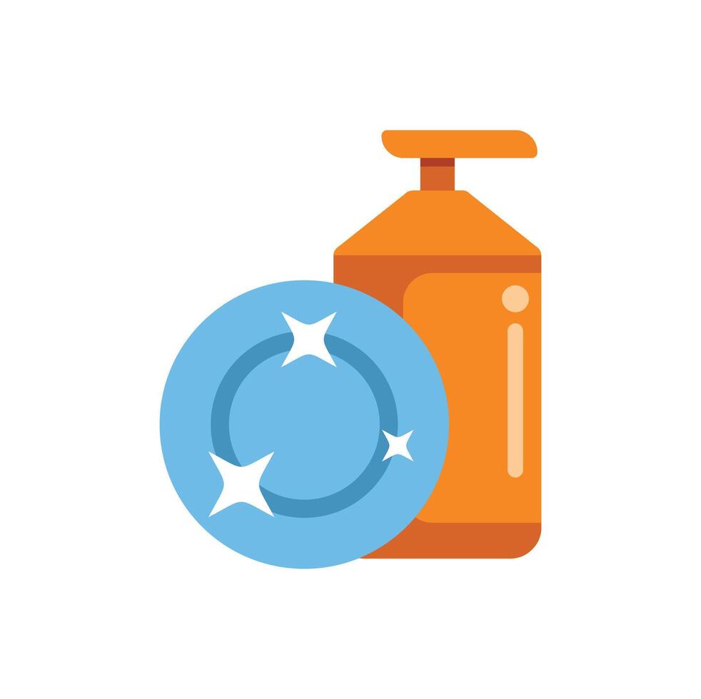 Dishwashing liquid soap with a clean shiny plate illustration vector