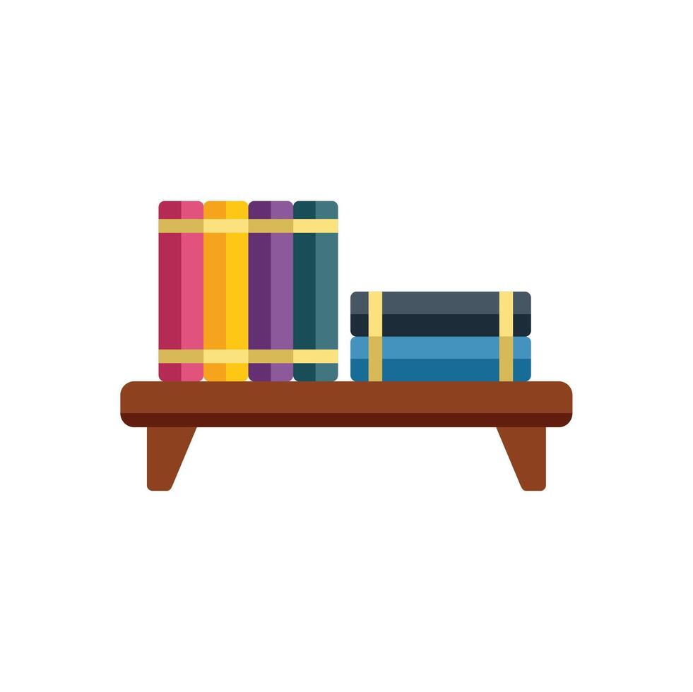 Wooden bookshelf holding stack of books for reading vector