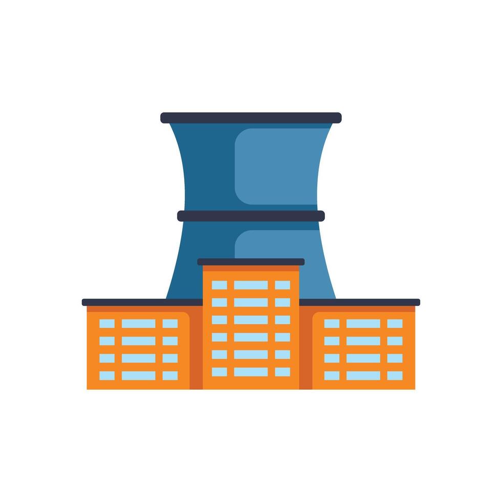 Nuclear power plant cooling tower behind buildings providing electricity vector