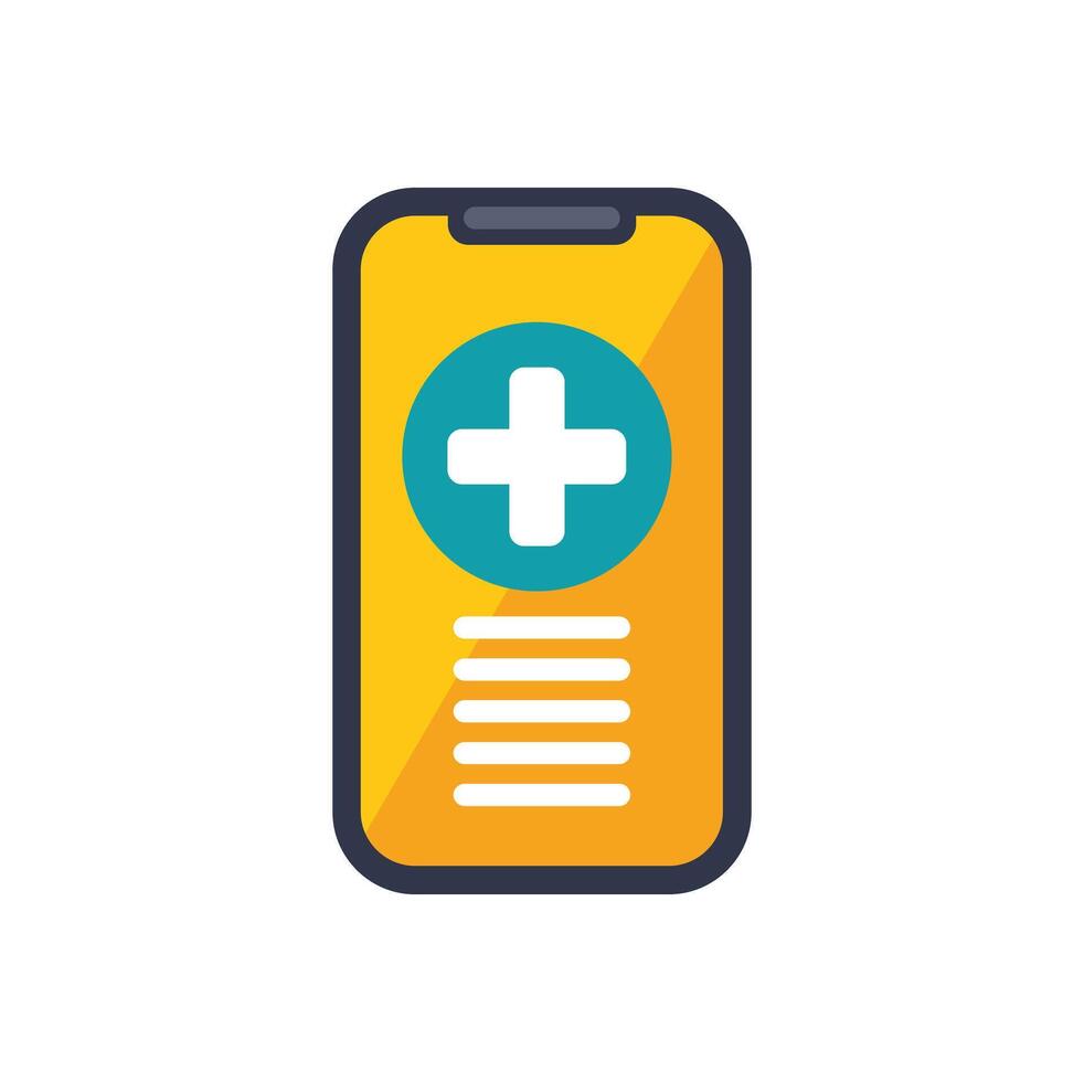 Smartphone showing medical app interface with cross symbol vector