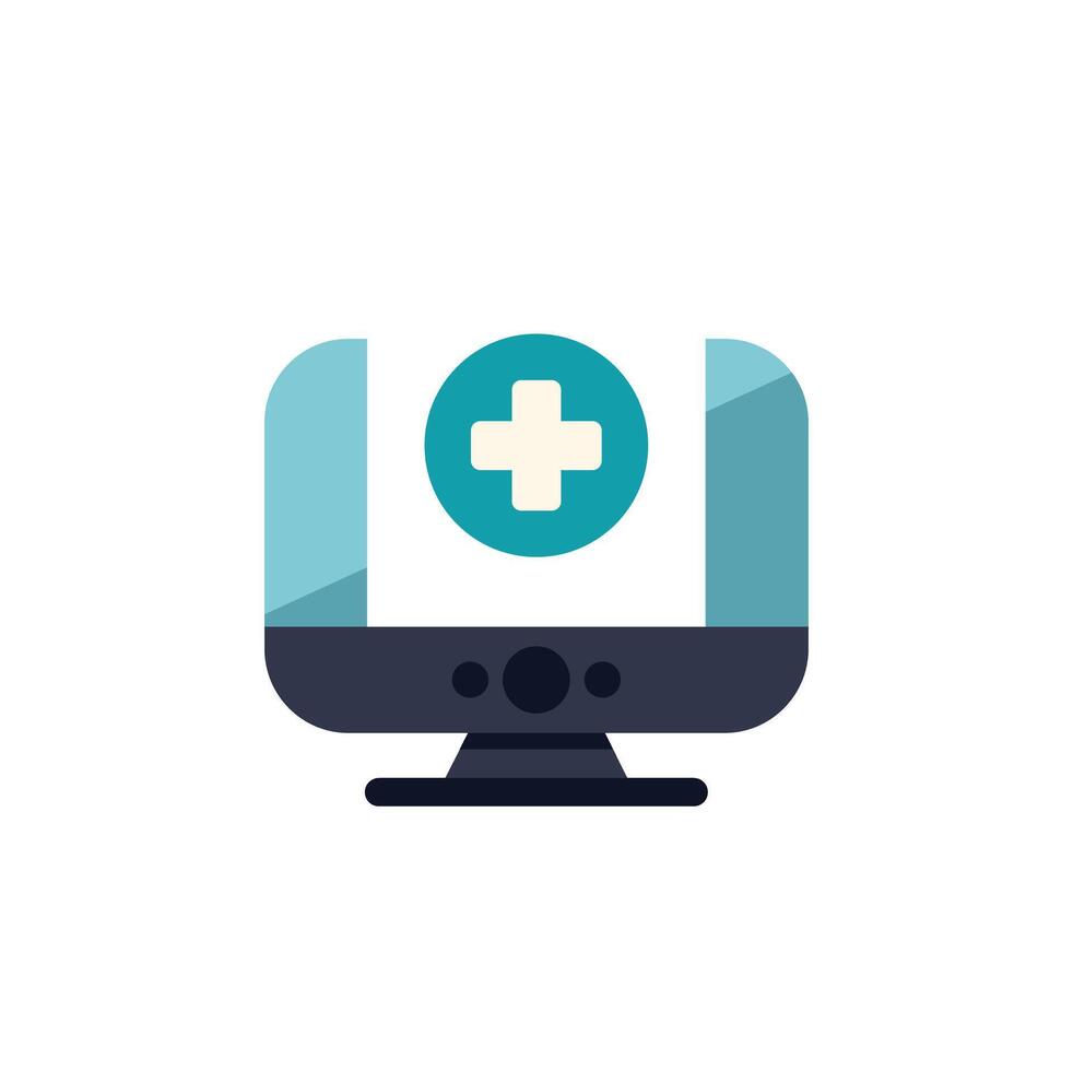 Computer monitor showing medical cross symbolising online healthcare vector