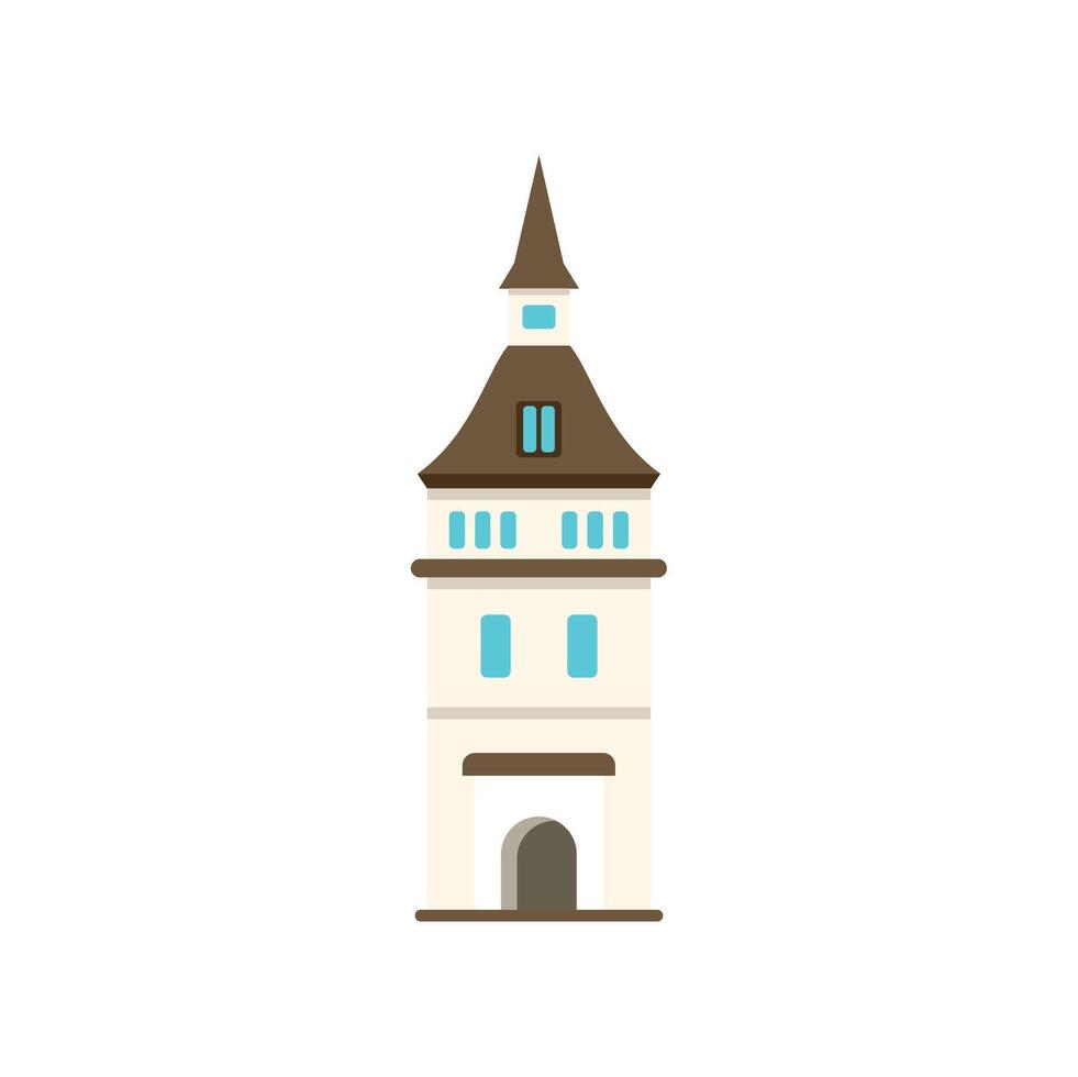 Tall medieval building with arched entrance and windows is standing tall vector