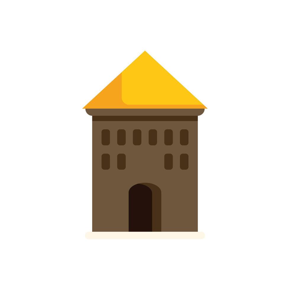 Medieval building with yellow roof and arched entrance flat icon design vector