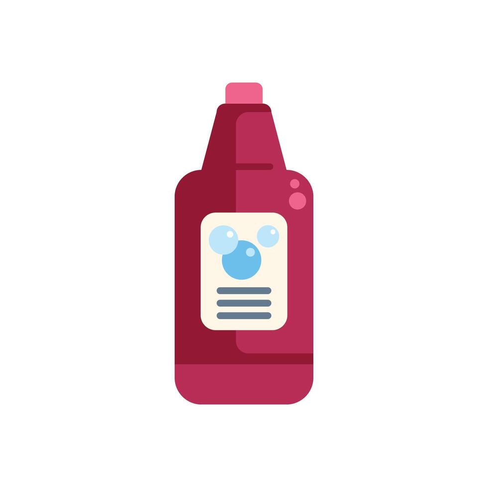 Red plastic bottle containing cleaning product with bubbles on label vector