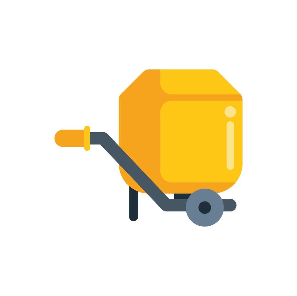 Yellow concrete mixer using one wheel for construction vector