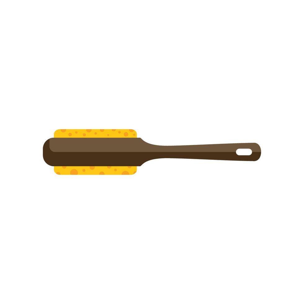 Cleaning brush with yellow sponge lying on white background vector