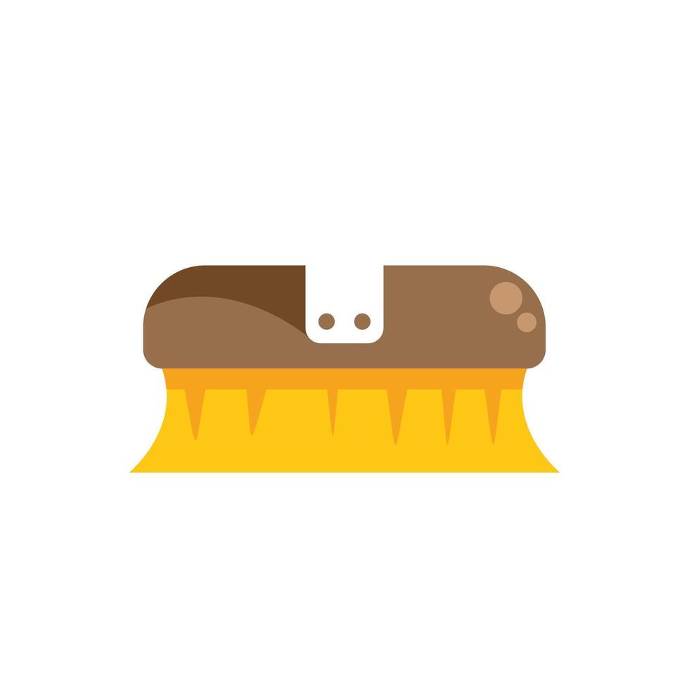 Scrub brush cleaning tool with yellow bristles and brown handle icon vector