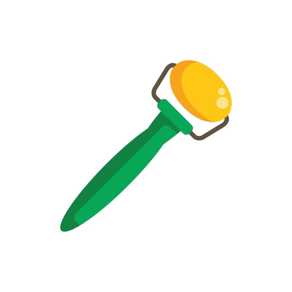 Green handle paint roller spreading yellow paint vector