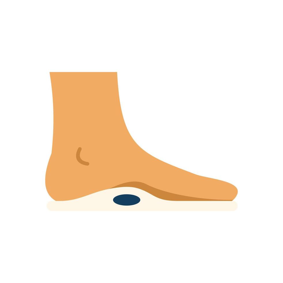 Foot using orthopedic insole for flatfoot treatment vector