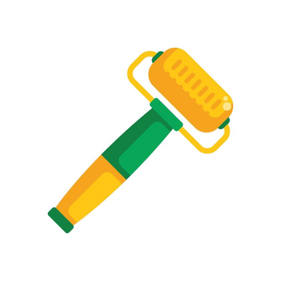 Yellow paint roller with green handle painting walls vector