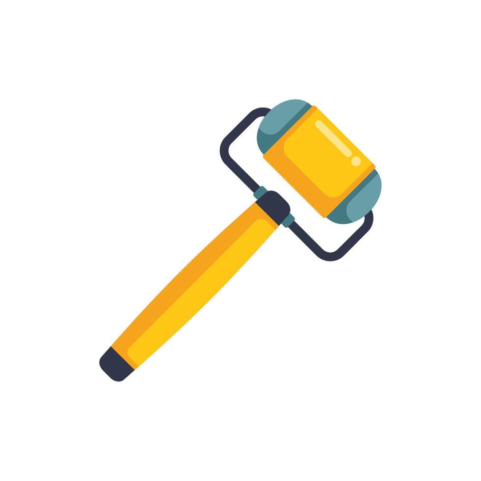 Yellow paint roller spreading paint during home renovation project vector