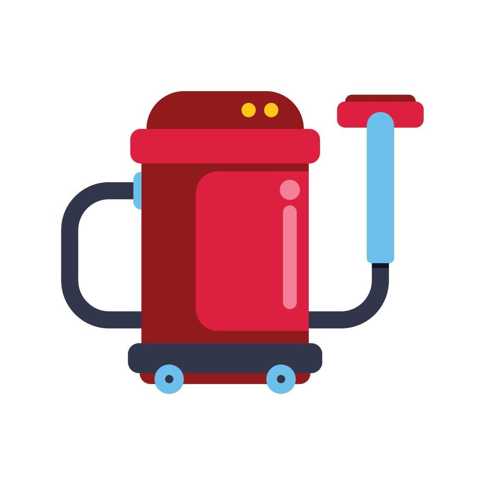 Red vacuum cleaner cleaning with wheels and extension hose vector