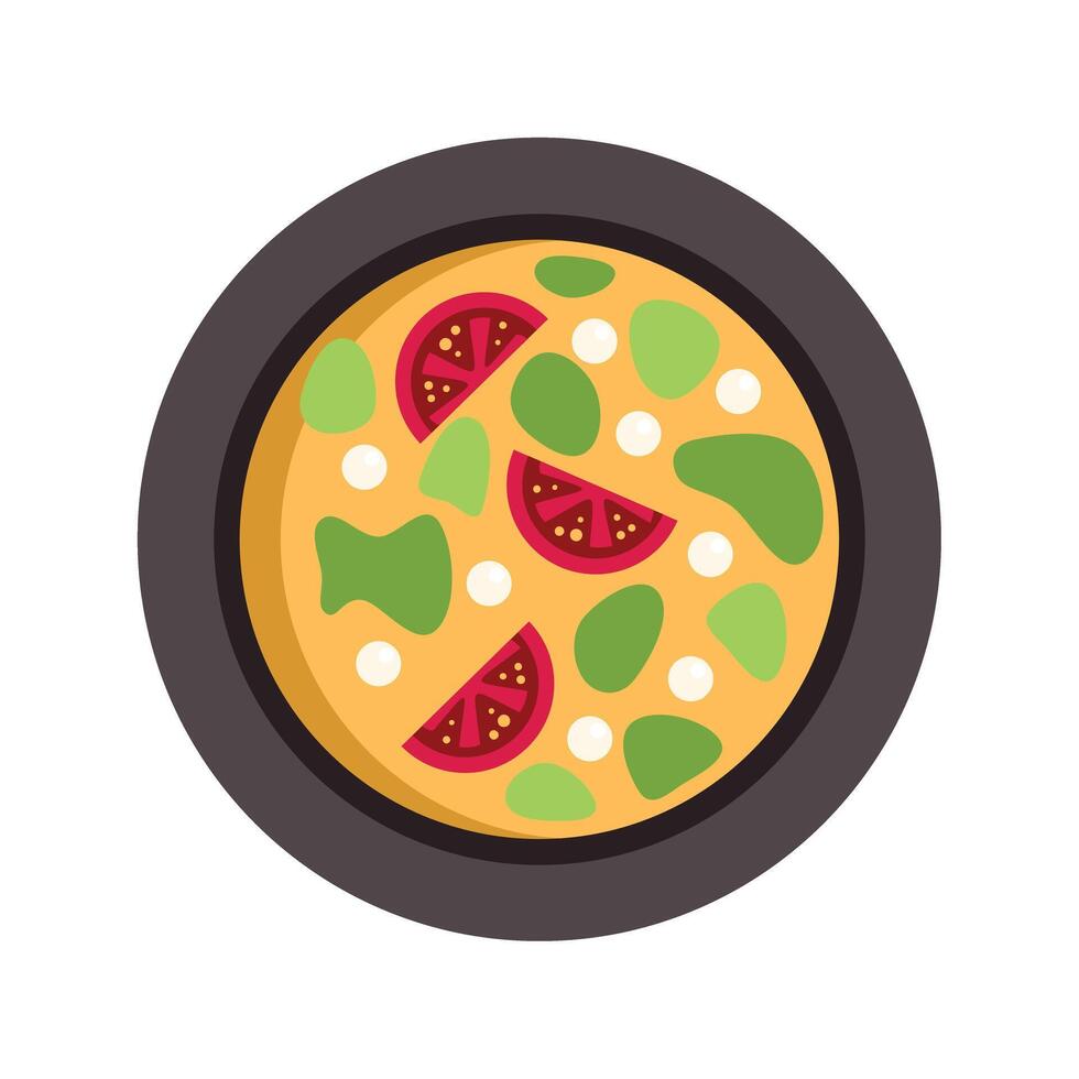 Delicious vegetarian pizza with tomatoes and broccoli on a plate vector