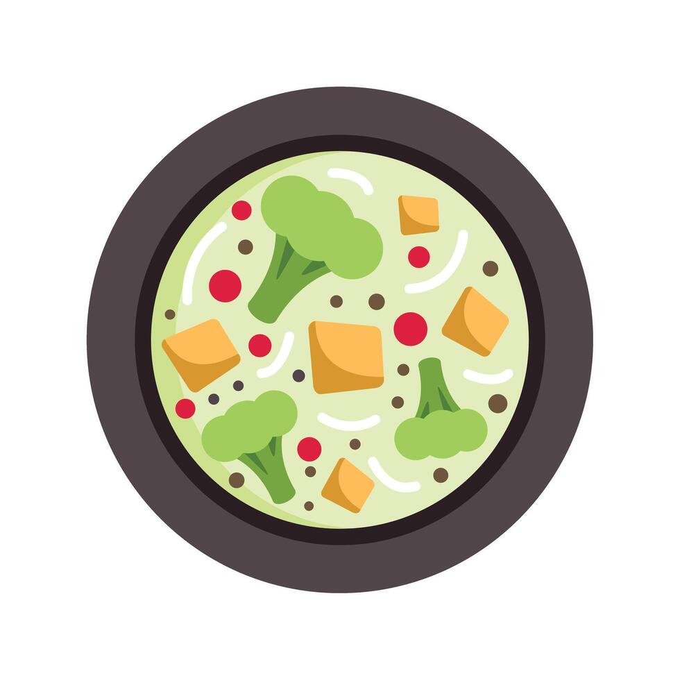 Broccoli and tofu vegetarian soup served in bowl vector
