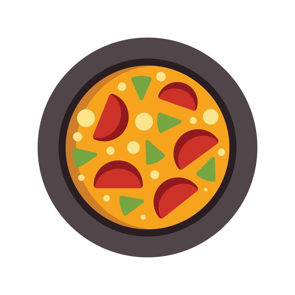 Delicious paella dish being served in pan for dinner vector