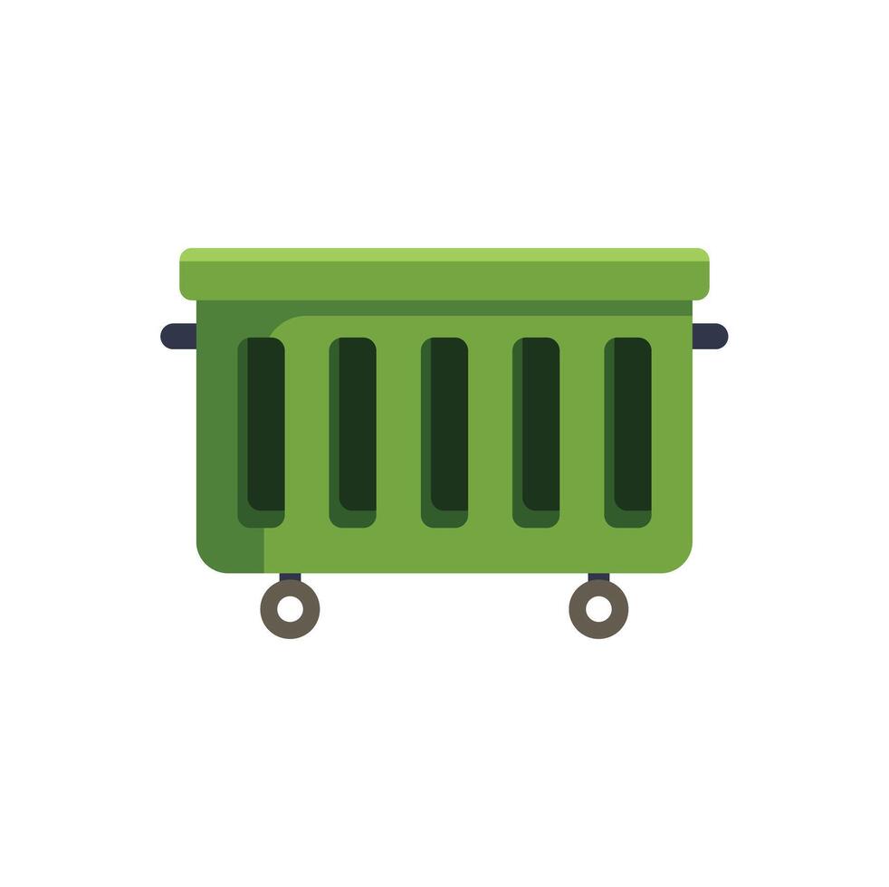 Green large trash container with wheels standing open for loading vector
