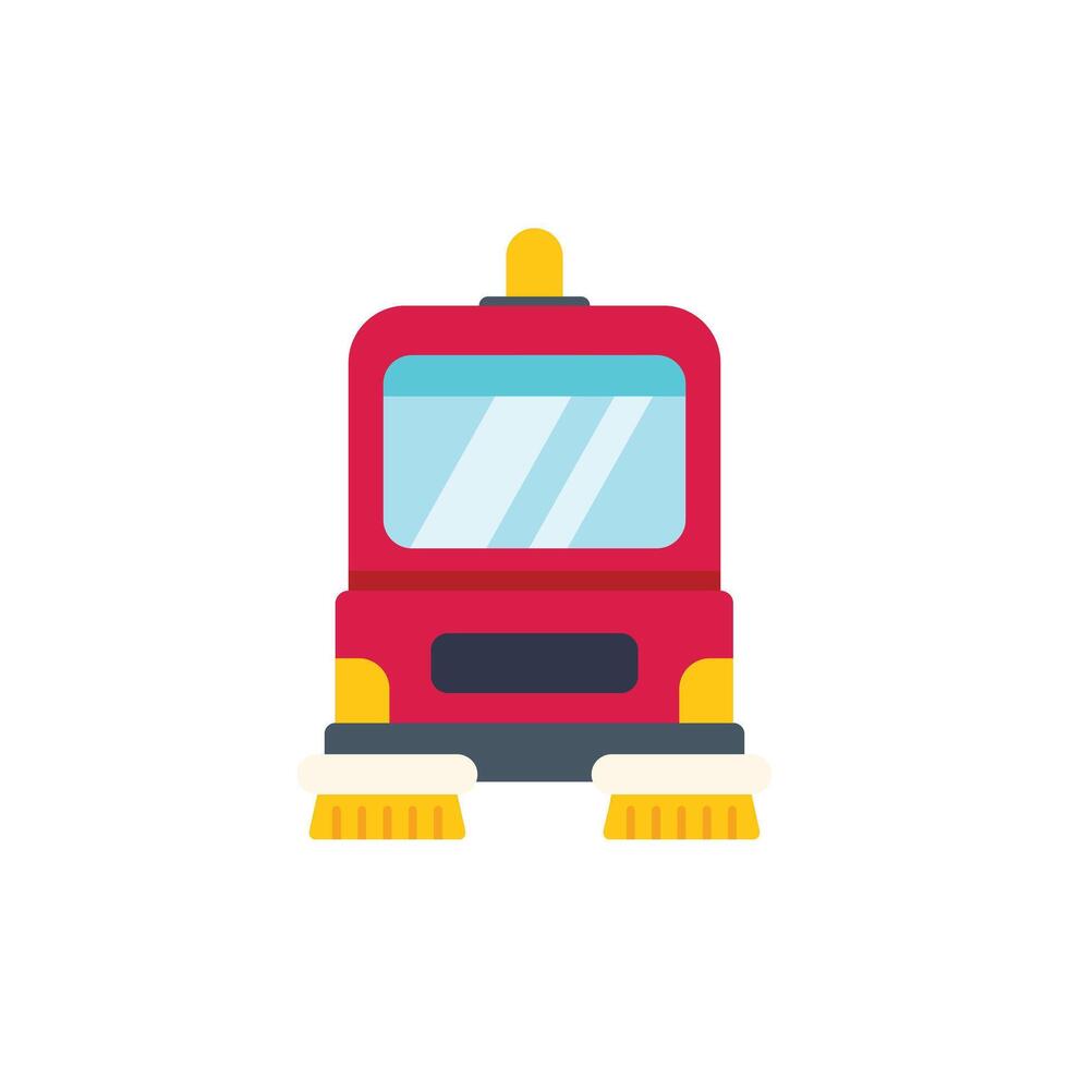 Red street cleaning vehicle washing and maintaining road hygiene vector