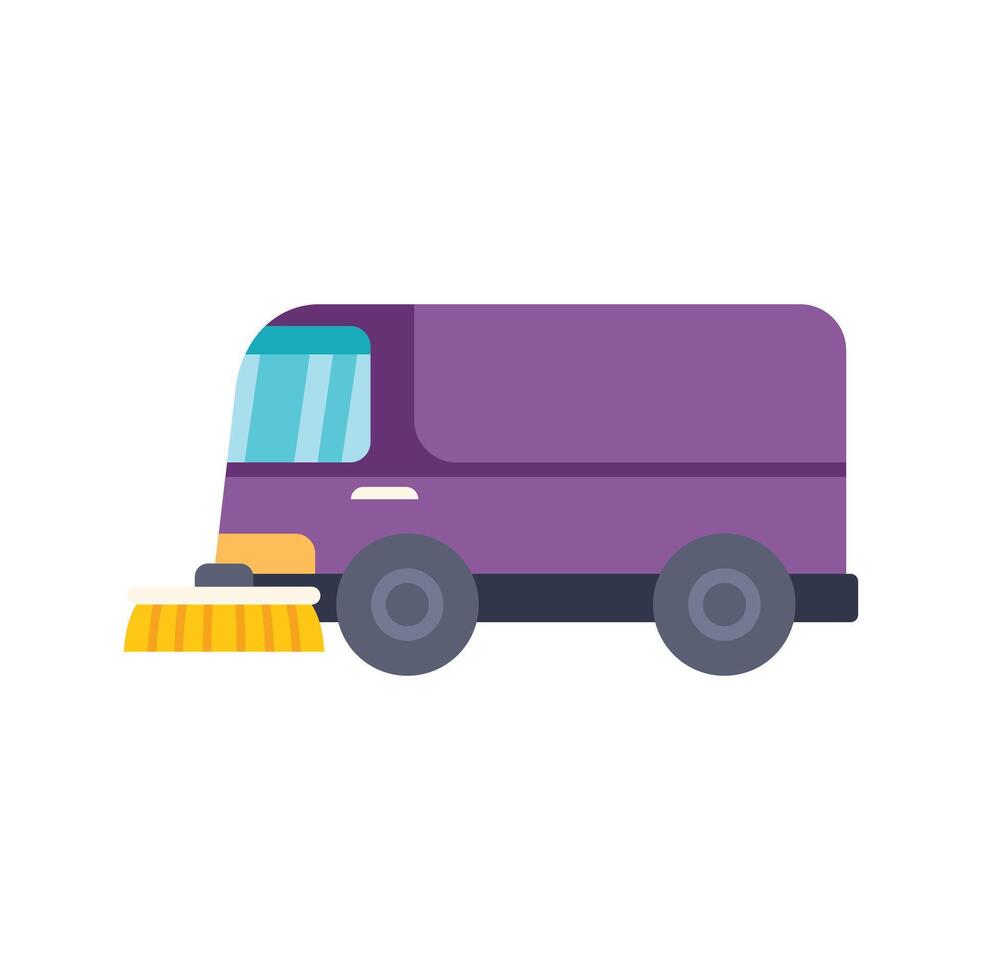 Street cleaning machine using rotating brushes on road vector