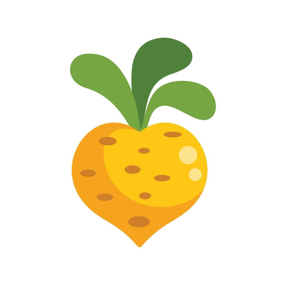 Single yellow turnip with green leaves growing upward vector