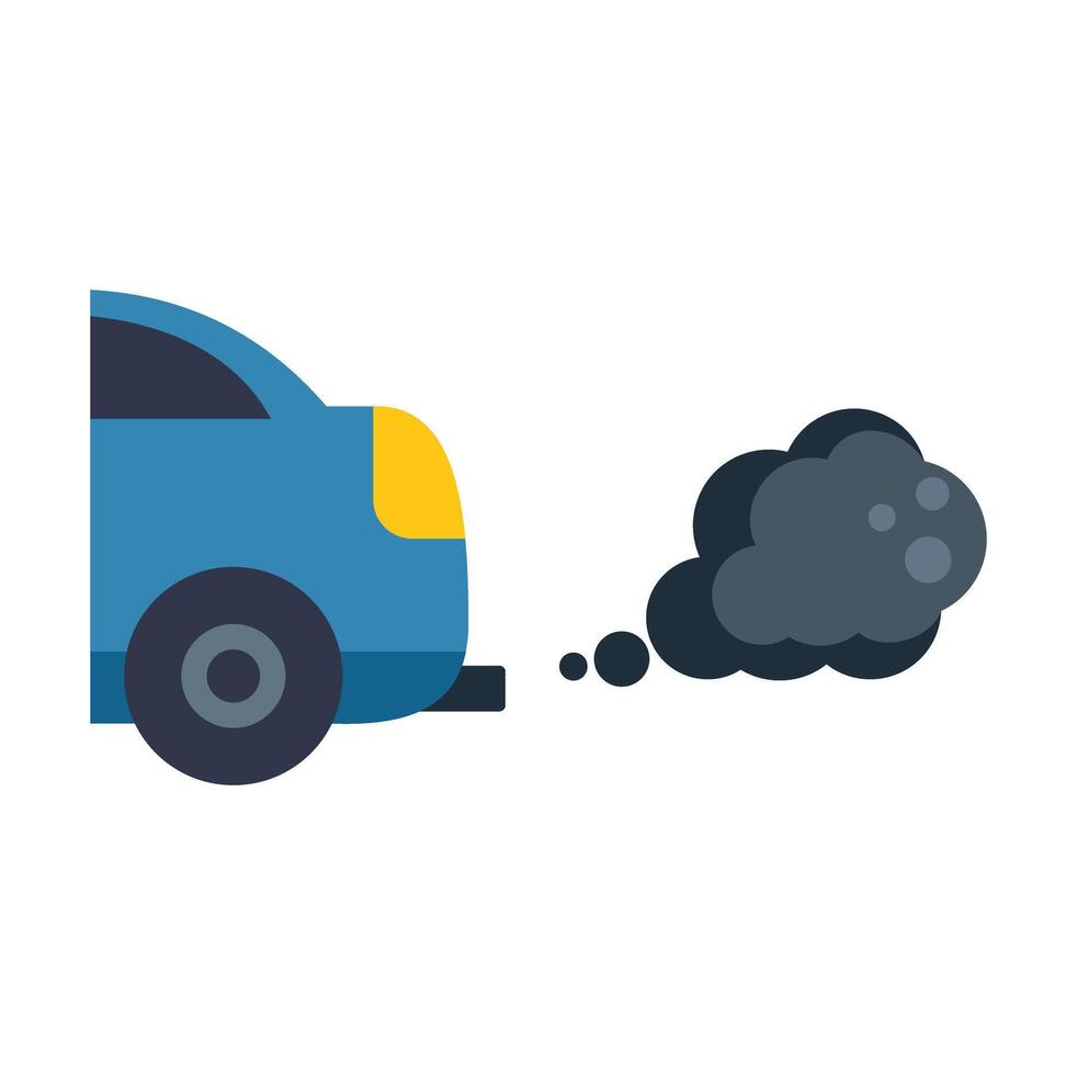 Blue car emitting black smoke air pollution concept vector