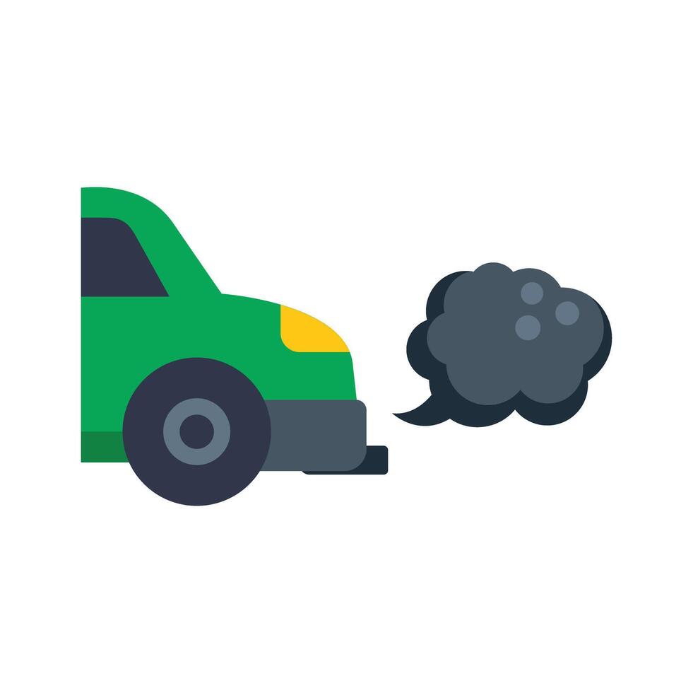 Green car emitting smoke pollution from exhaust pipe vector