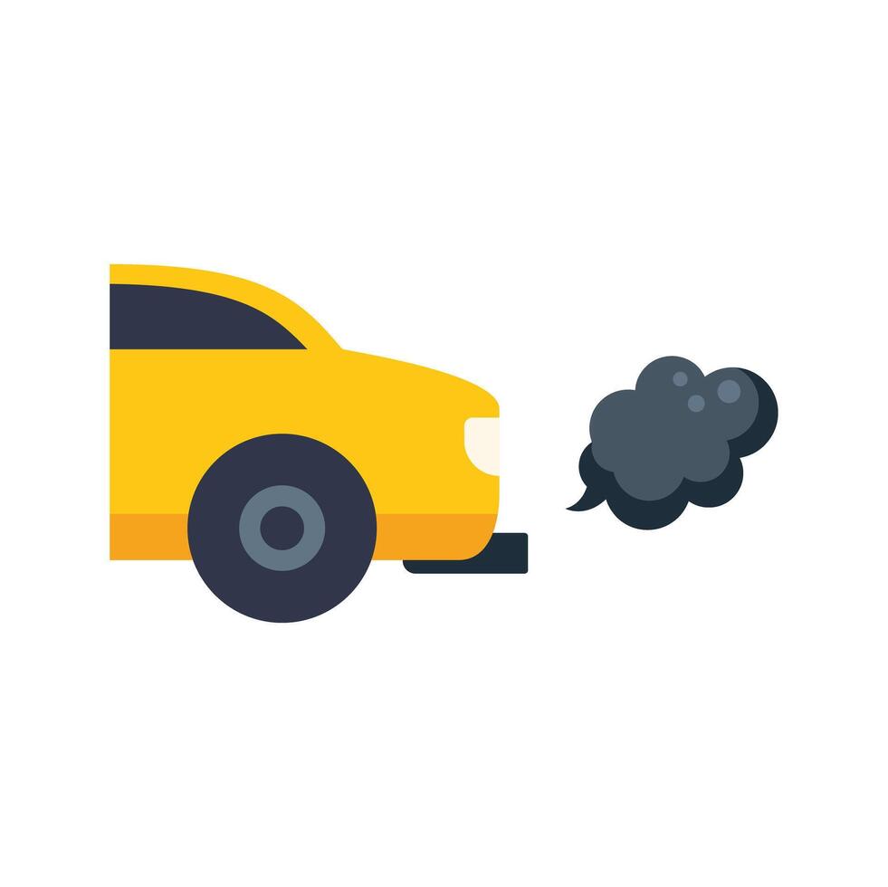 Yellow car emitting black smoke from exhaust pipe vector