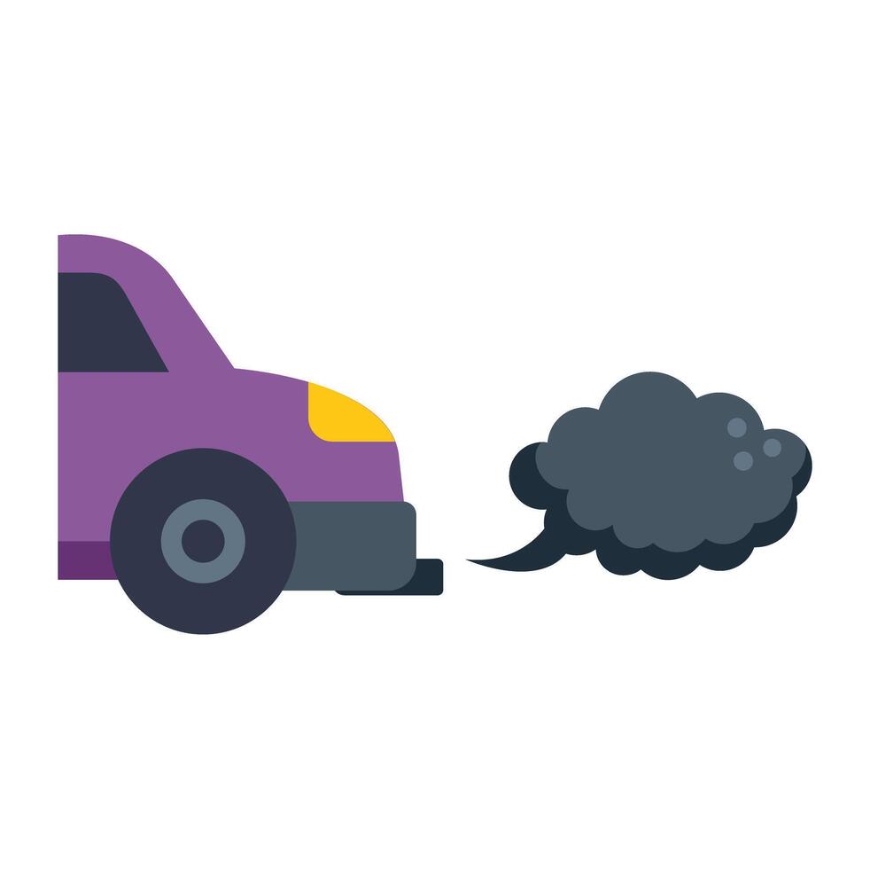 Purple car emitting black smoke pollution from exhaust pipe vector