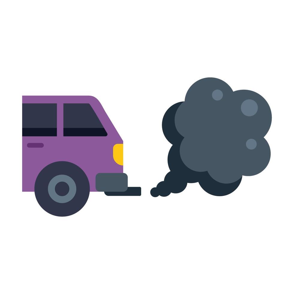 Purple delivery van releasing exhaust fumes from exhaust pipe vector