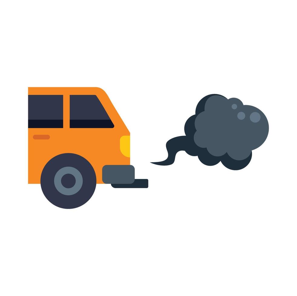 Orange car emitting black smoke pollution from exhaust pipe vector