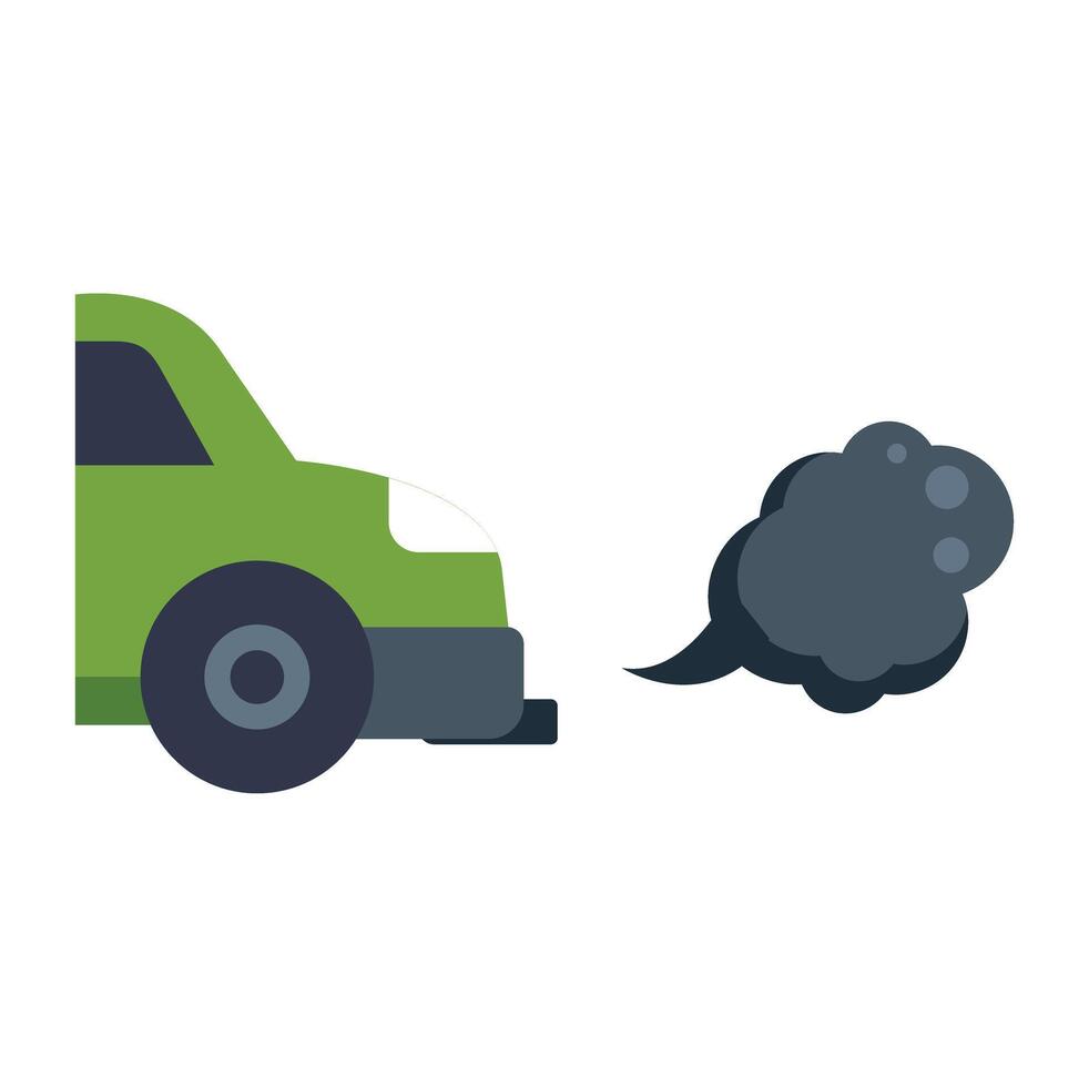 Green car emitting black smoke pollution from exhaust pipe vector