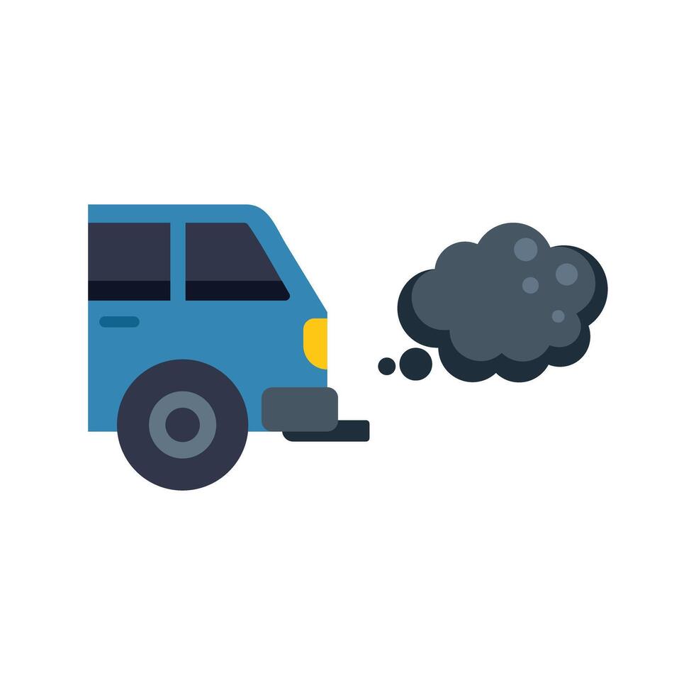 Blue car emitting black smoke from exhaust pipe vector