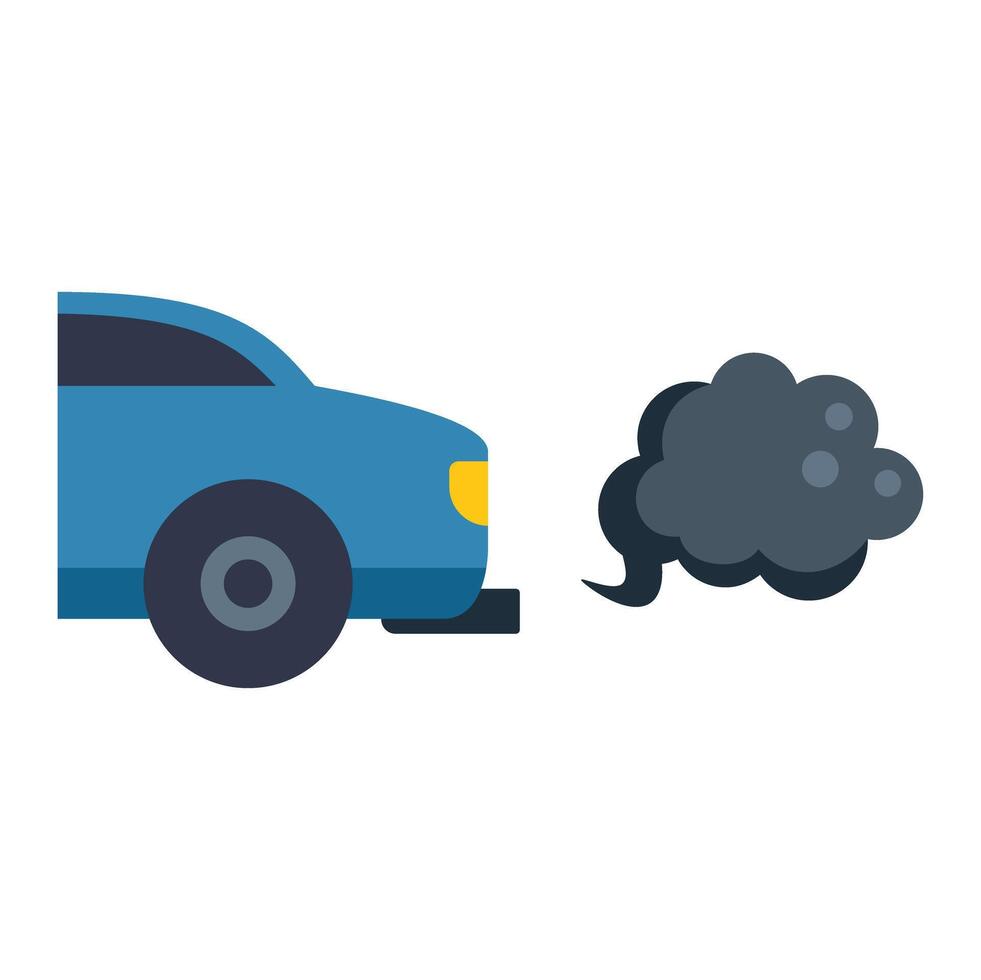 Blue car emitting black smoke from exhaust pipe vector
