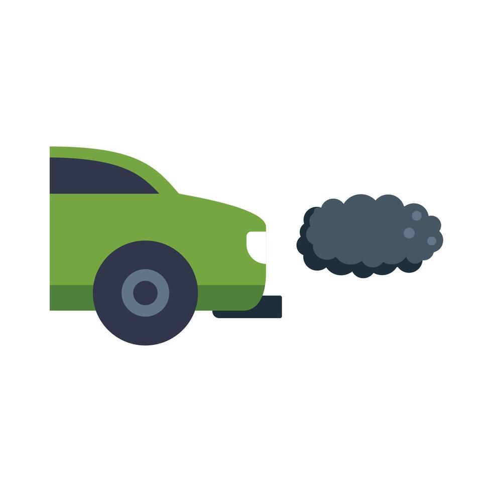 Green car emitting black smoke from exhaust pipe vector