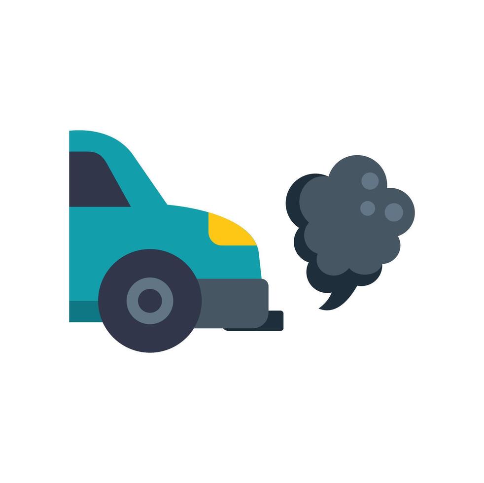 Blue car emitting black smoke from exhaust pipe vector