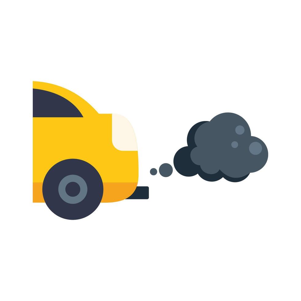Yellow car emitting exhaust fumes pollution concept illustration vector