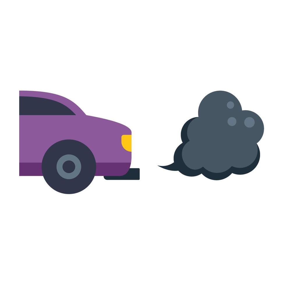 Purple car emitting black smoke pollution from exhaust pipe vector