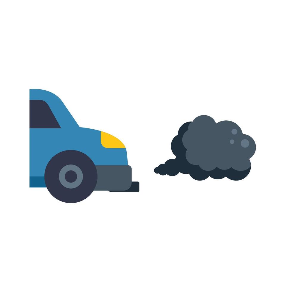 Blue car emitting black smoke pollution from exhaust pipe vector