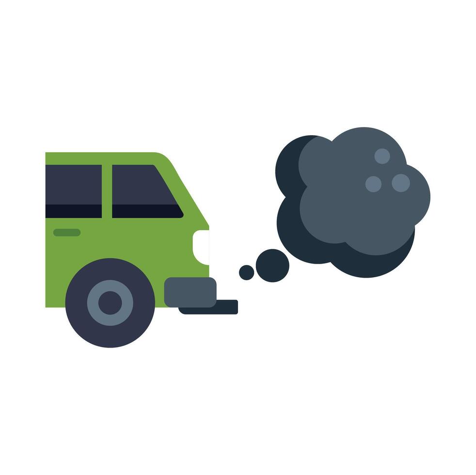 Green car emitting black smoke from exhaust pipe vector
