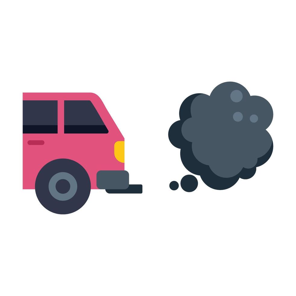 Pink car emitting black smoke pollution from exhaust vector