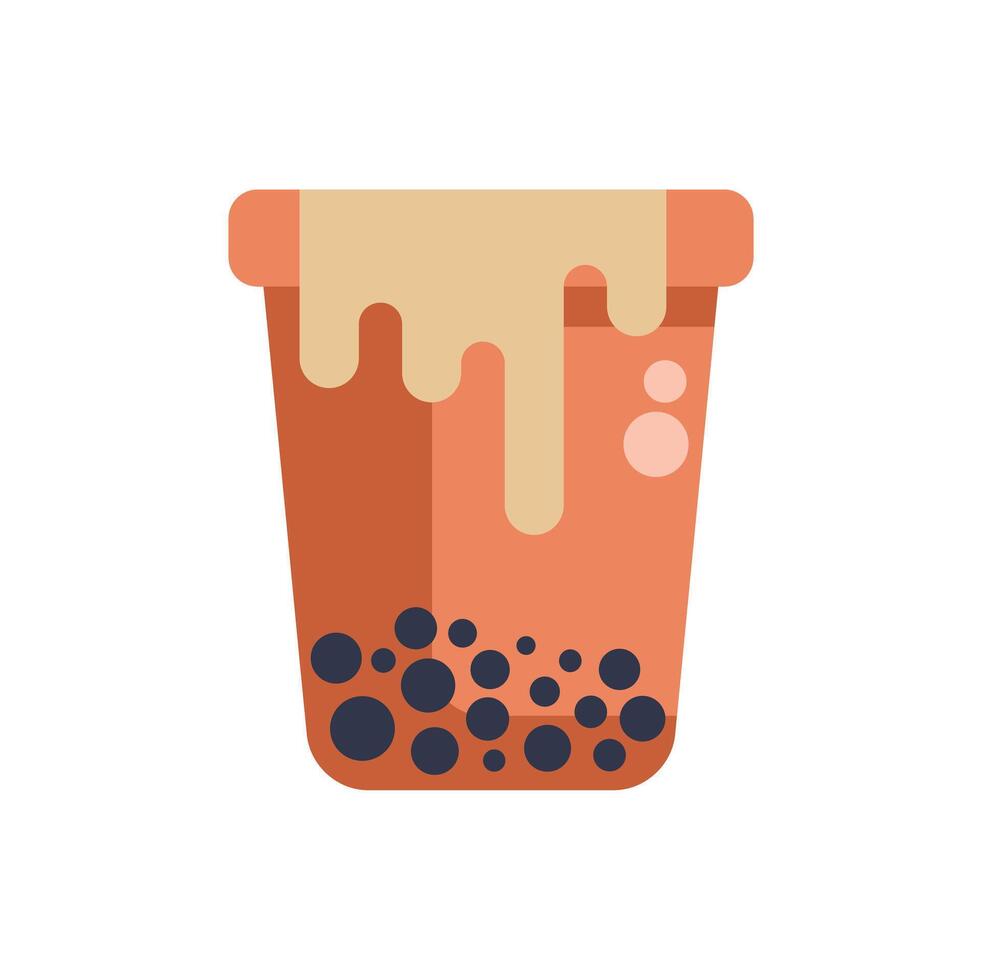 Bubble tea cup dripping with milk tea and tapioca pearls illustration vector