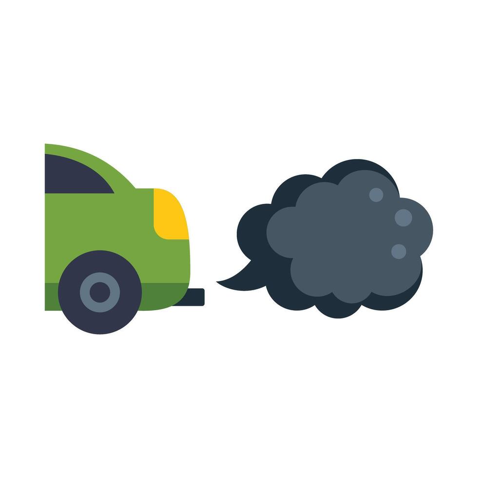 Green car emitting black smoke from exhaust pipe vector