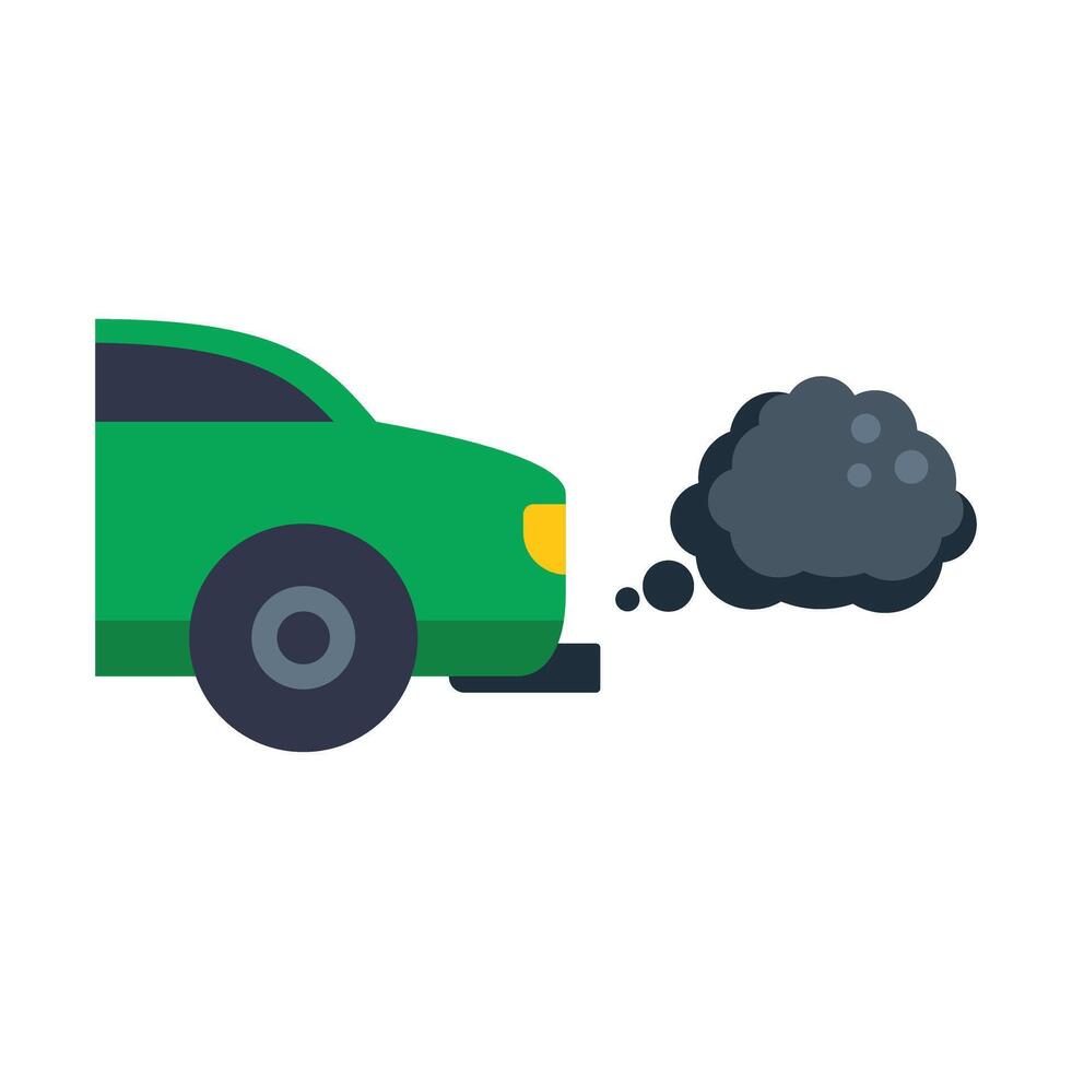 Green car emitting black smoke from exhaust pipe vector