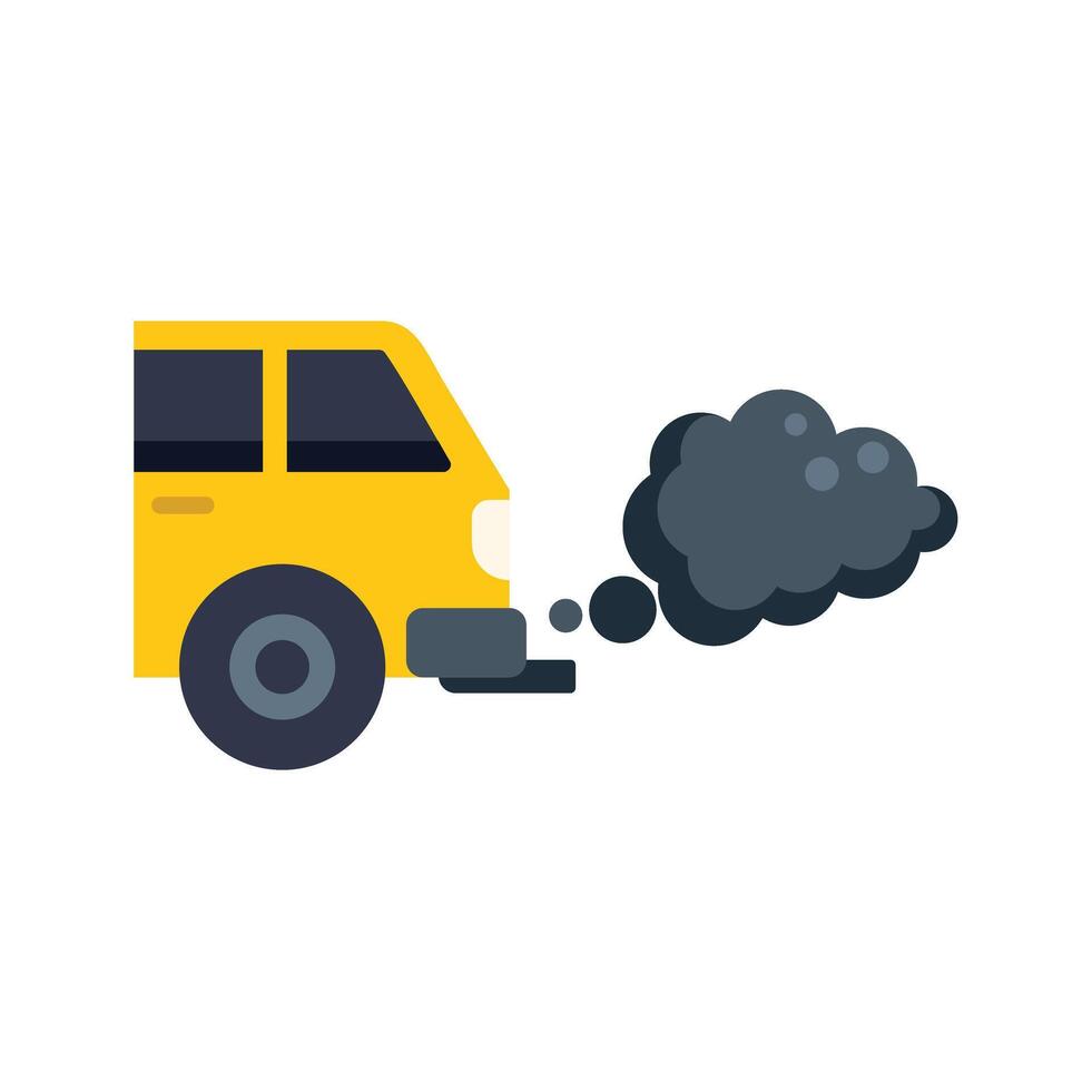 Yellow delivery van emitting black smoke from exhaust pipe vector